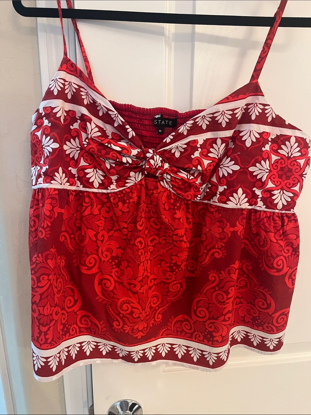 STATE Red Floral-Print Bow Front Camisole